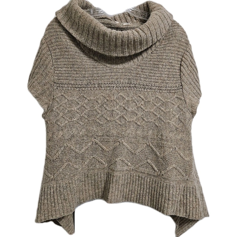 Moth Anthropologie Sweater Womens Med Tan Cowl Neck Wool Blend Cable Boho Poncho